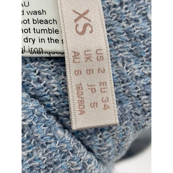 GOELIA Women's Blue-White Knit V-Neck Gathered Waist Button-Up Mini Dress SZ XS - Picture 9 of 12